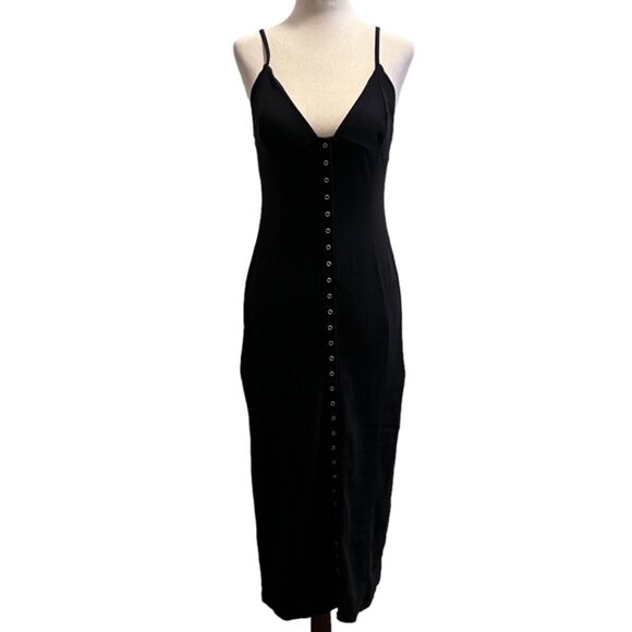 Free People Dresses & Skirts - FREE PEOPLE Women Ribbed Snap Down Midi Dress Black MEDIUM Bamboo Viscose Cotton